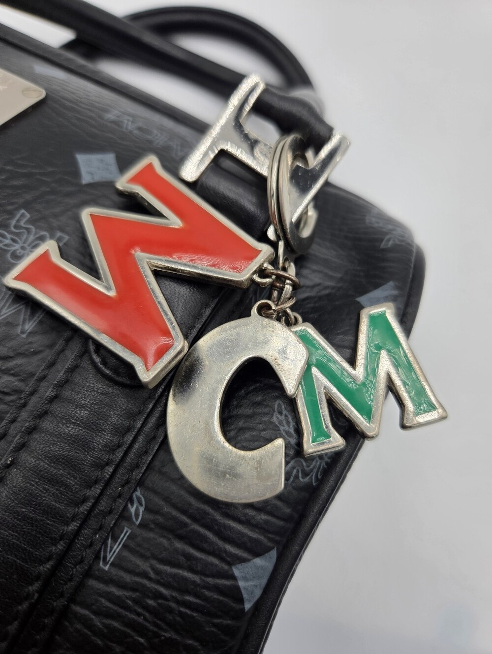 Authentic MCM Silver-Tone Logo Keychain Bag Charm